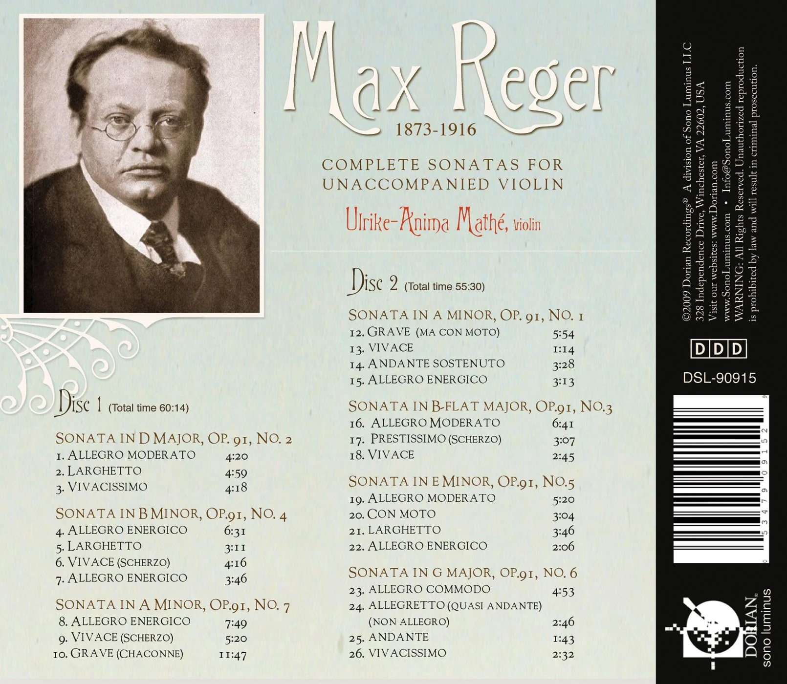 Reger: Complete Sonatas for Unaccompanied Violin / Mathe - Image 2