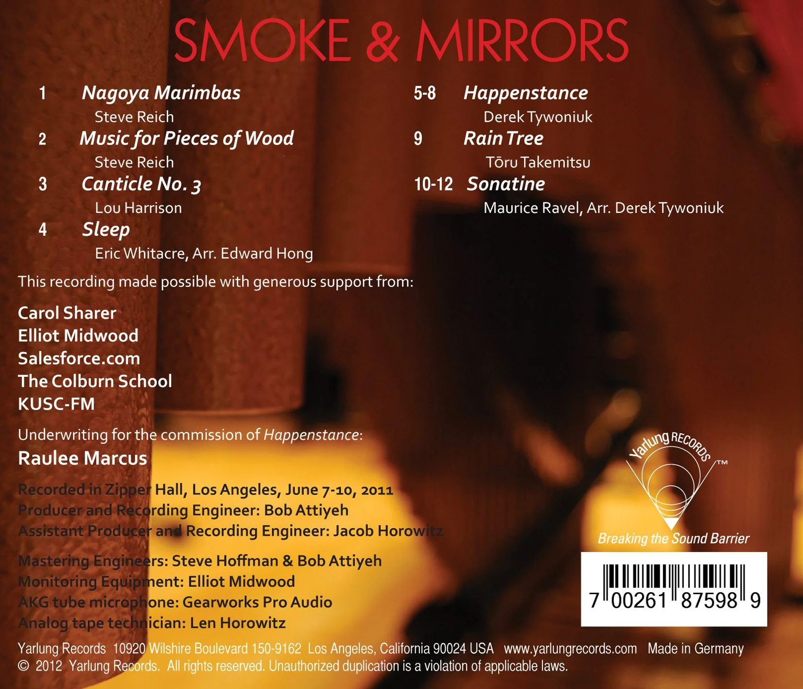 Reich, Harrison, Whitacre, Tywoniuk, Ravel  / Smoke And Mirrors Percussion Ensemble - Image 2