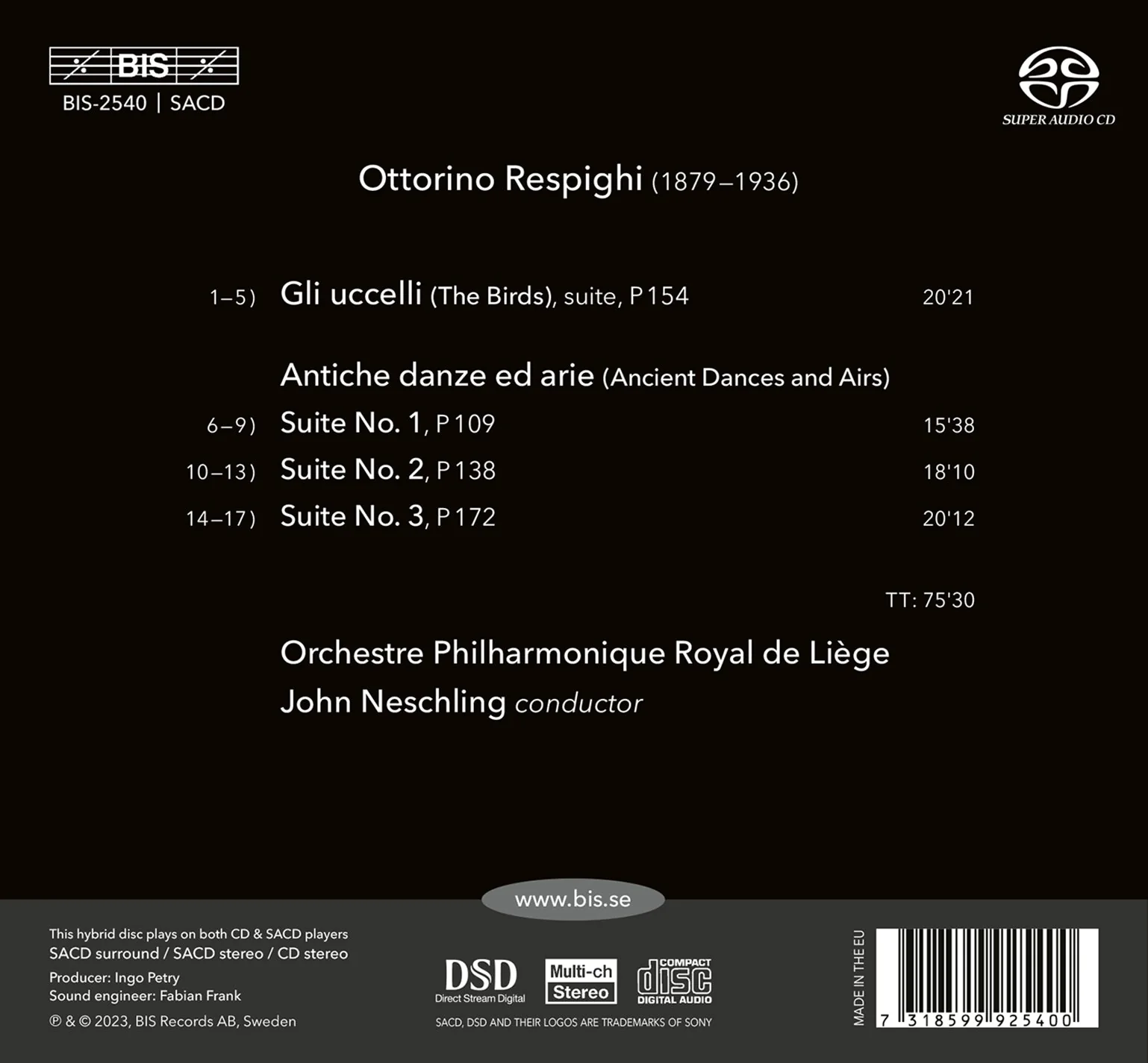 Respighi: The Birds; Ancient Airs & Dances / Neschling, Liège Royal Philharmonic - Image 2
