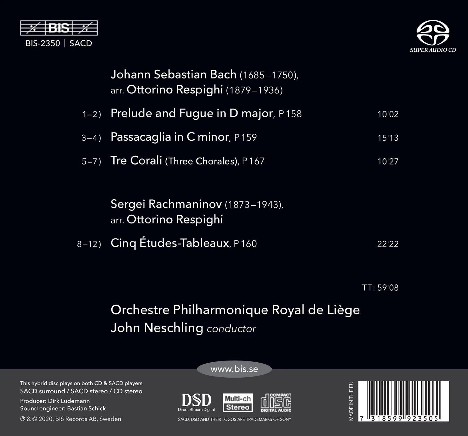 Respighi: Transcriptions of Bach & Rachmaninoff / Neschling, Liège Royal Philharmonic - Image 2