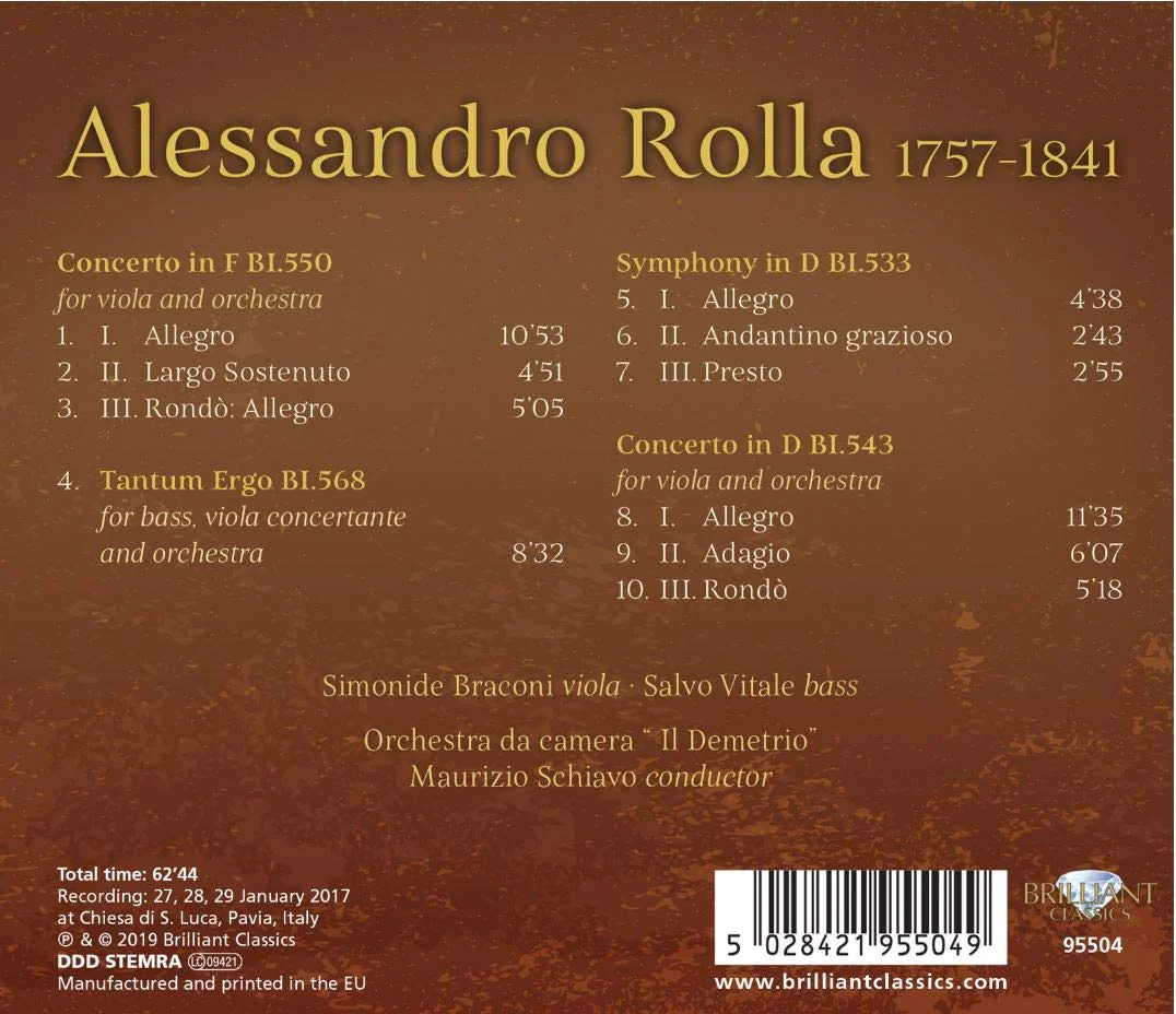 Rolla: Viola Concertos, Symphony in D & Tantum ergo / Schiavo, Vitale, Braconi, Il Demetrio - Image 2