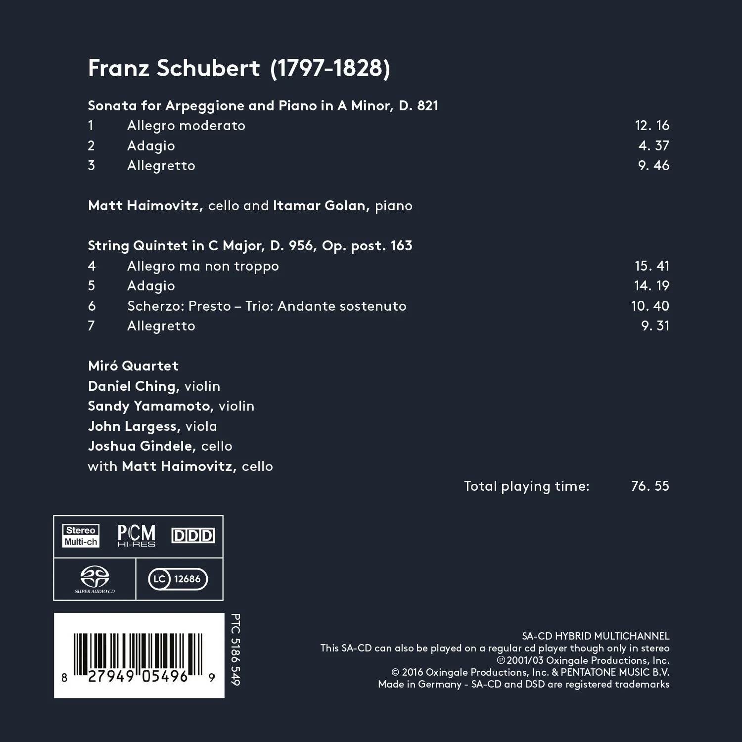 Schubert: Arpeggione Sonata & String Quintet / Haimovitz, Golan, Miro Quartet - Image 2