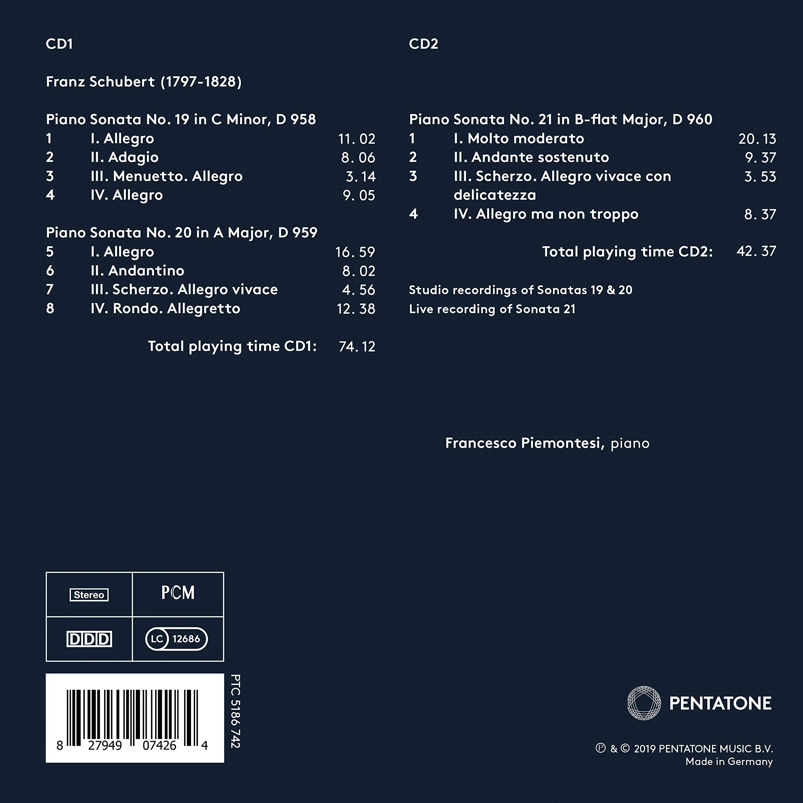 Schubert: Last Piano Sonatas / Piemontesi - Image 2