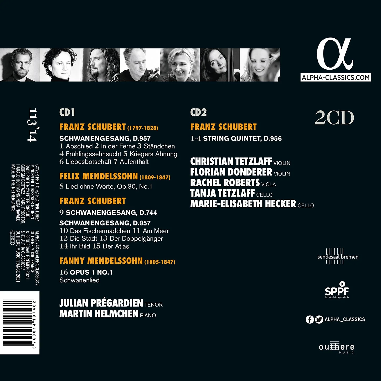 Schubert: Schwanengesang & String Quintet / Hecker, Tetzlaff, Roberts, Helmchen, Prégardien, Tetzlaff, Donderer - Image 2