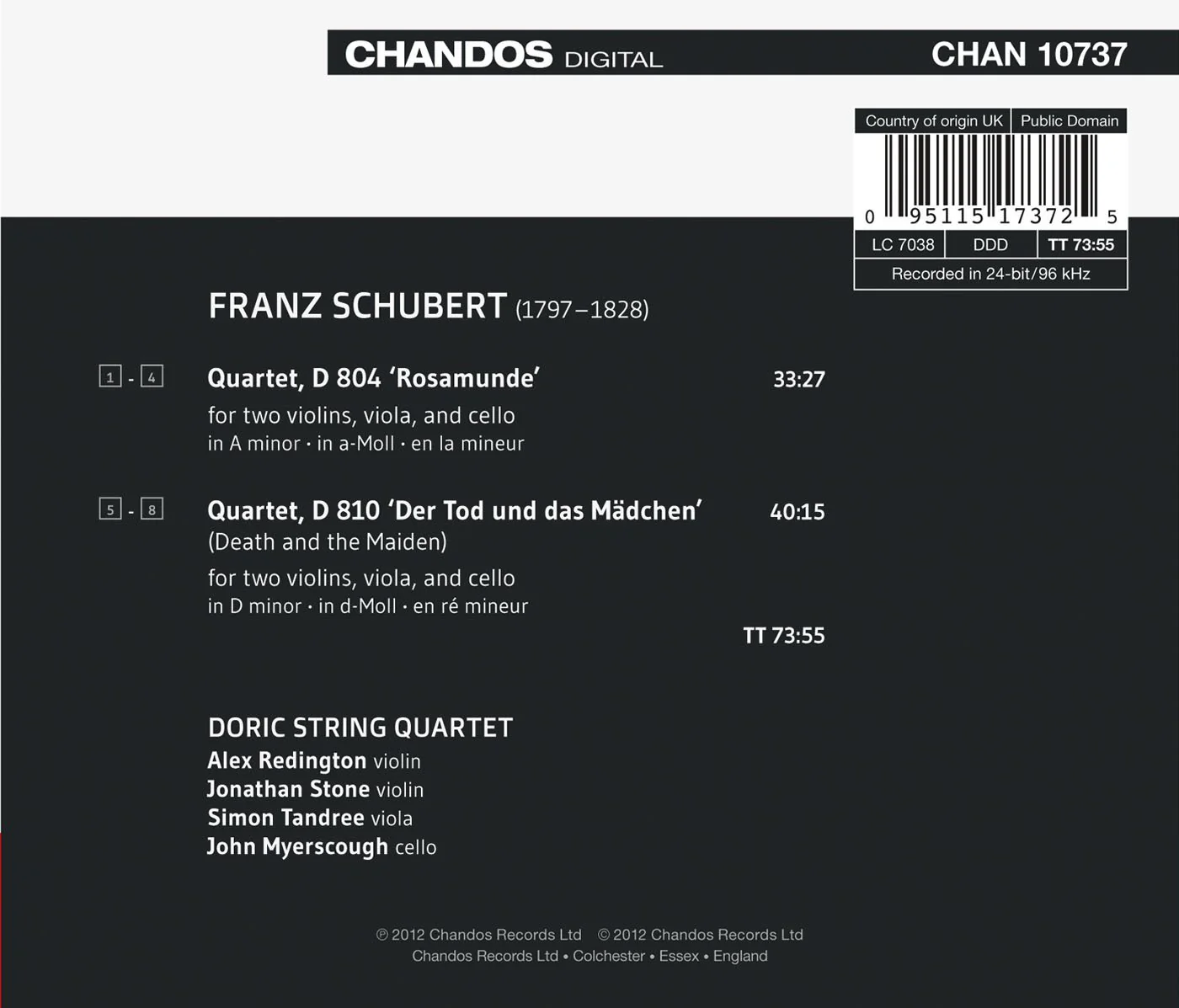 Schubert: String Quartets "Rosamunde", "Death and the Maiden" / Doric String Quartet - Image 2