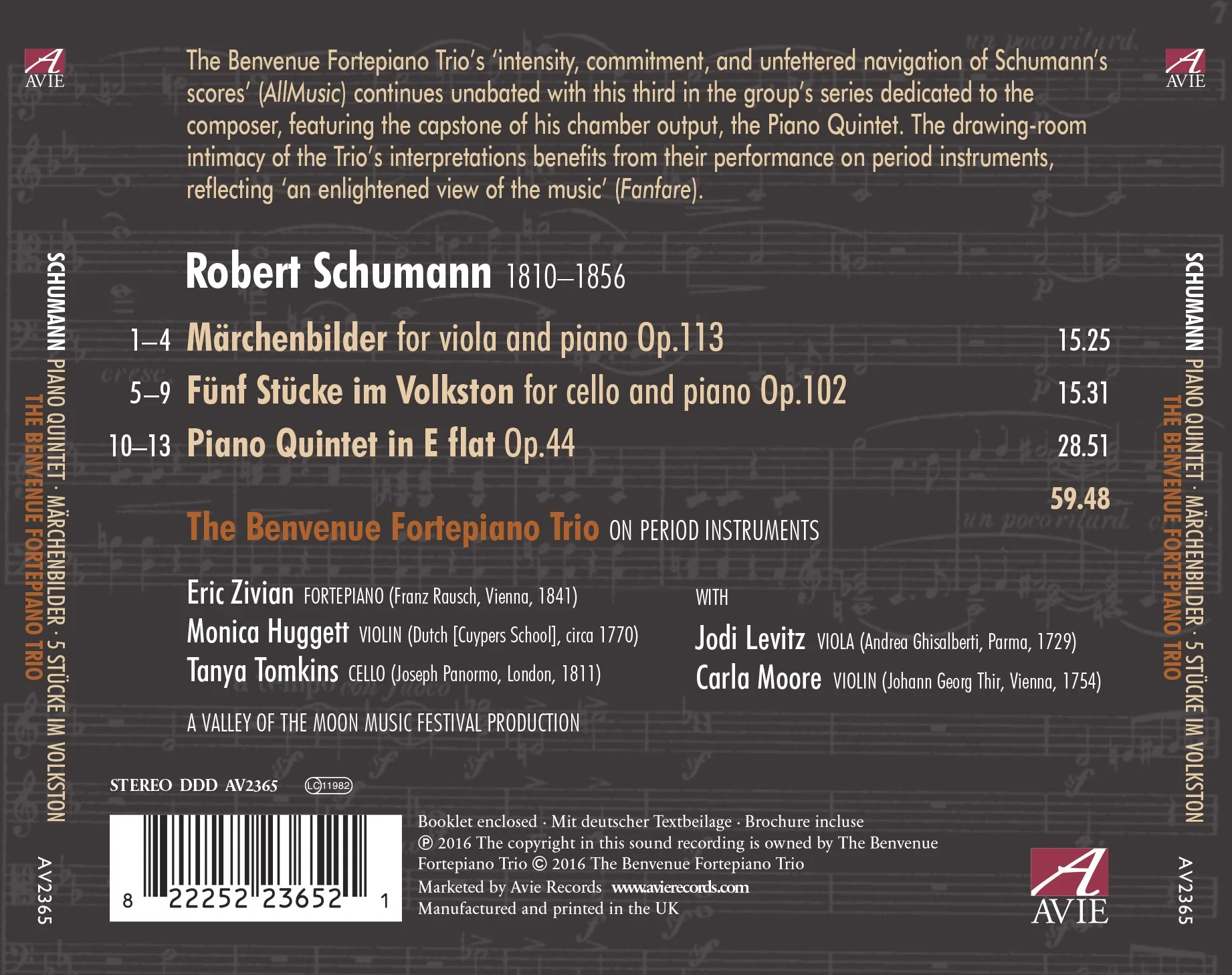 Schumann: Piano Quintet, Marchenbilder & 5 Stucke im Volkston / Levitz, Moore, Benvenue Fortepiano Trio - Image 2