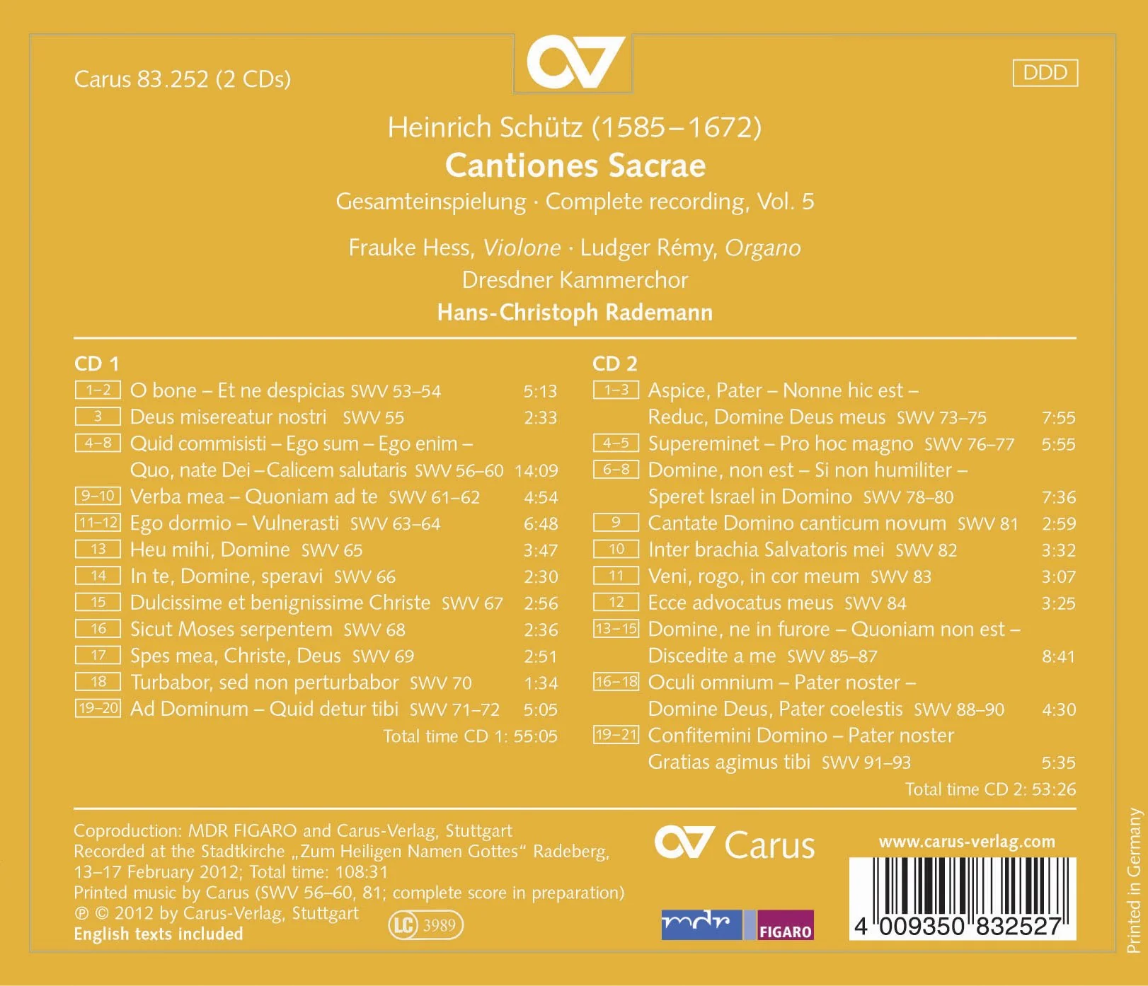 Schutz: Cantiones Sacrae / Rademann, Dresdner Kammerchor - Image 2