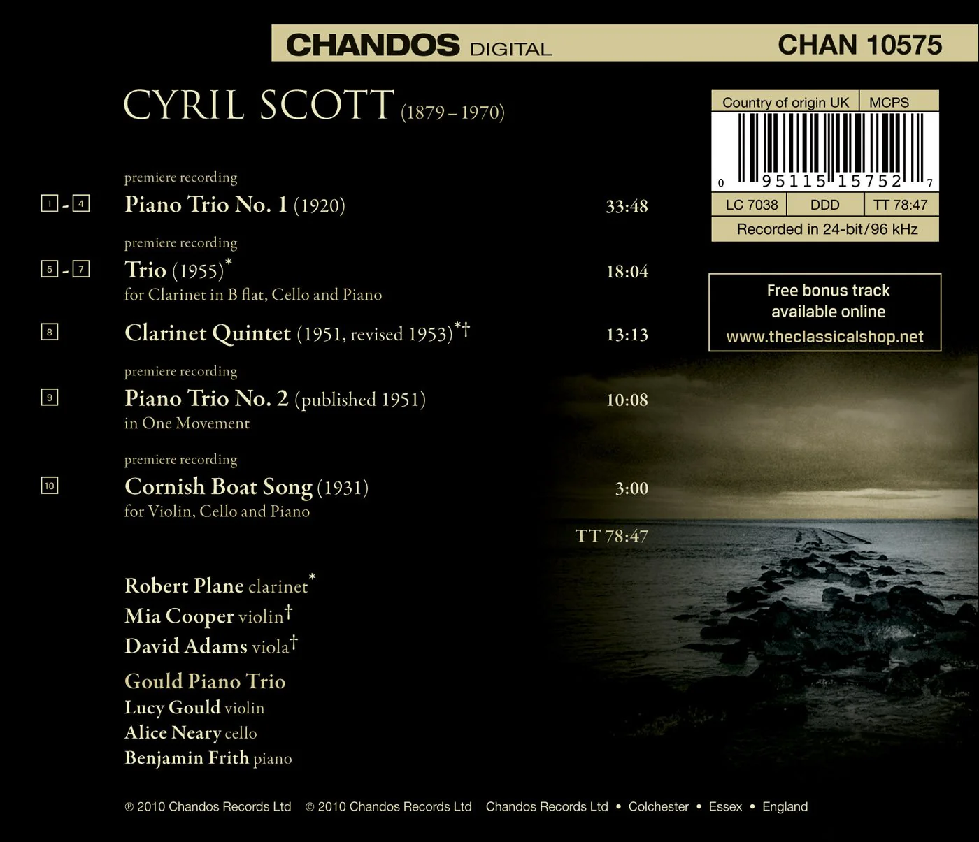 Scott: Piano Trios Nos 1 And 2, Cornish Boat Song, Clarinet Quintet / Gould Piano Trio - Image 2