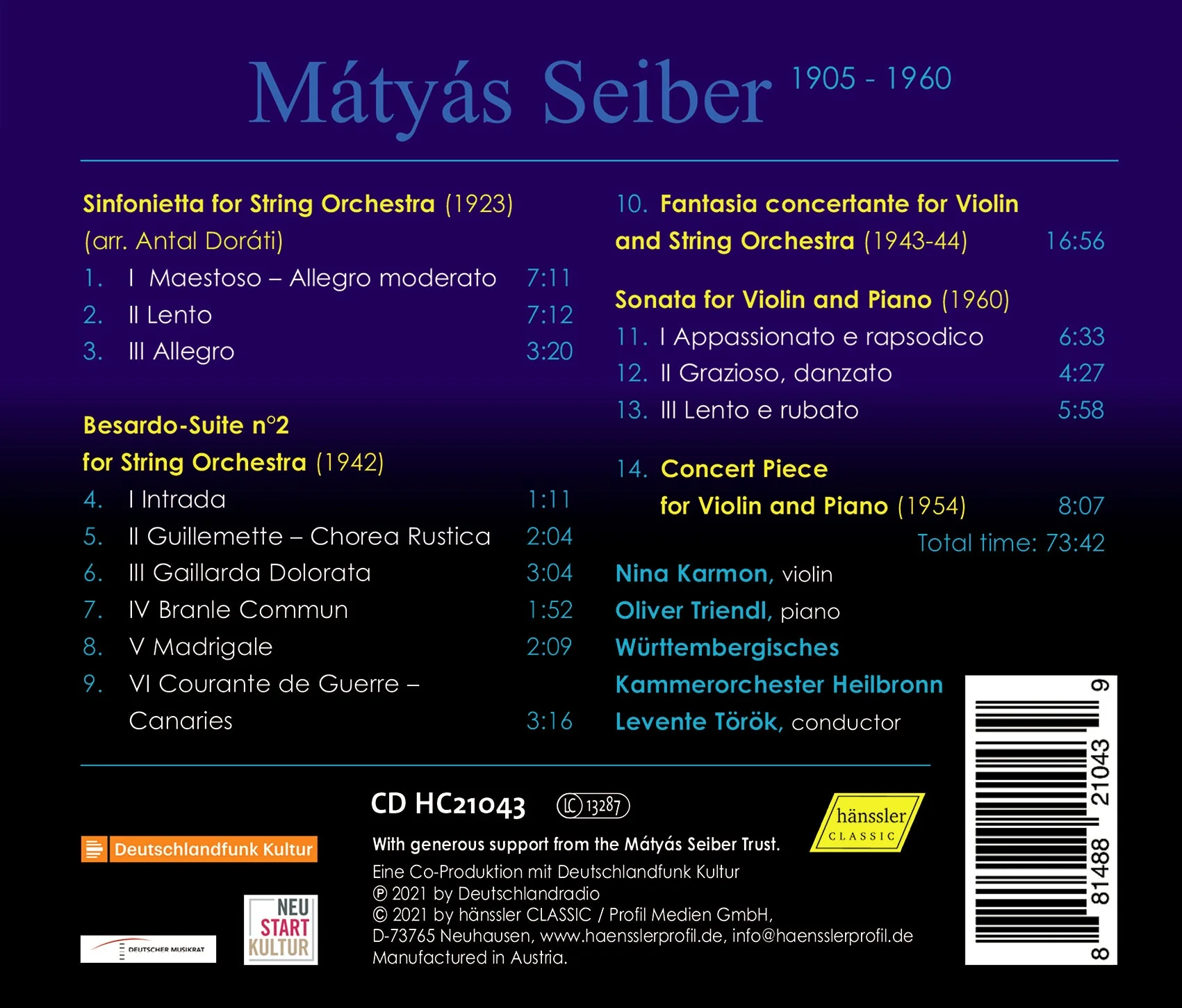 Seiber: Orchestral Works - Works for Violin & Piano - Image 2