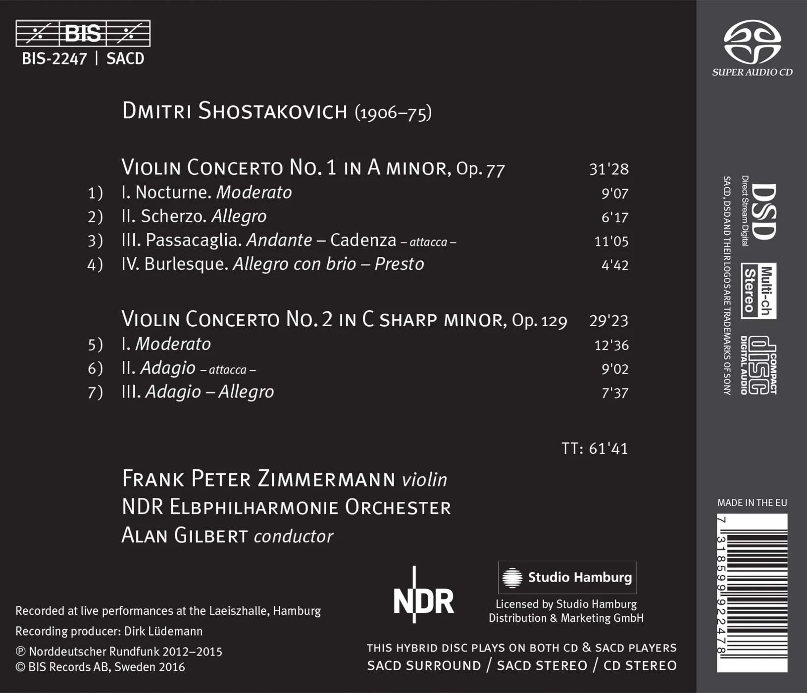 Shostakovich: Violin Concertos Nos. 1 & 2 / Zimmerman, Gilbert, NDR Elbphilharmonie Orchester - Image 2