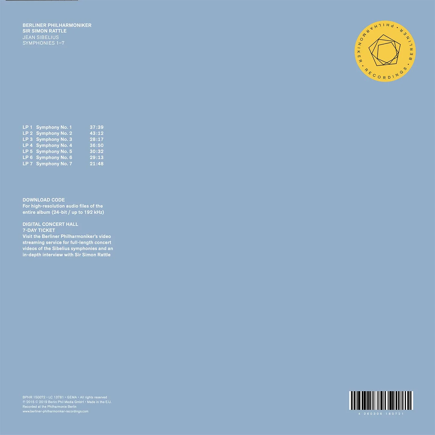 Sibelius: Symphonies Nos. 1-7 / Rattle, Berlin Philharmonic [Vinyl] - Image 2