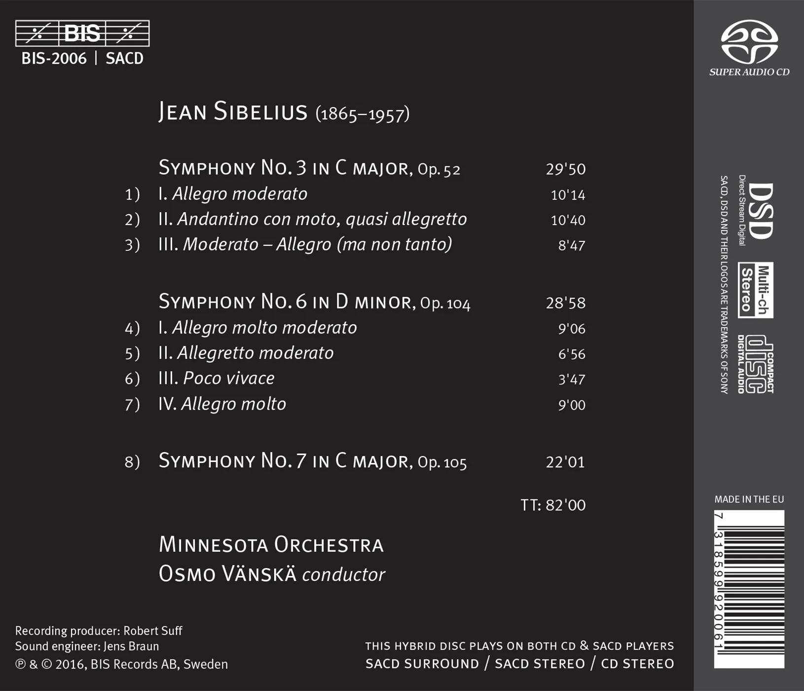 Sibelius: Symphonies Nos. 3, 6 & 7 / Vanska, Minnesota Orchestra - Image 2