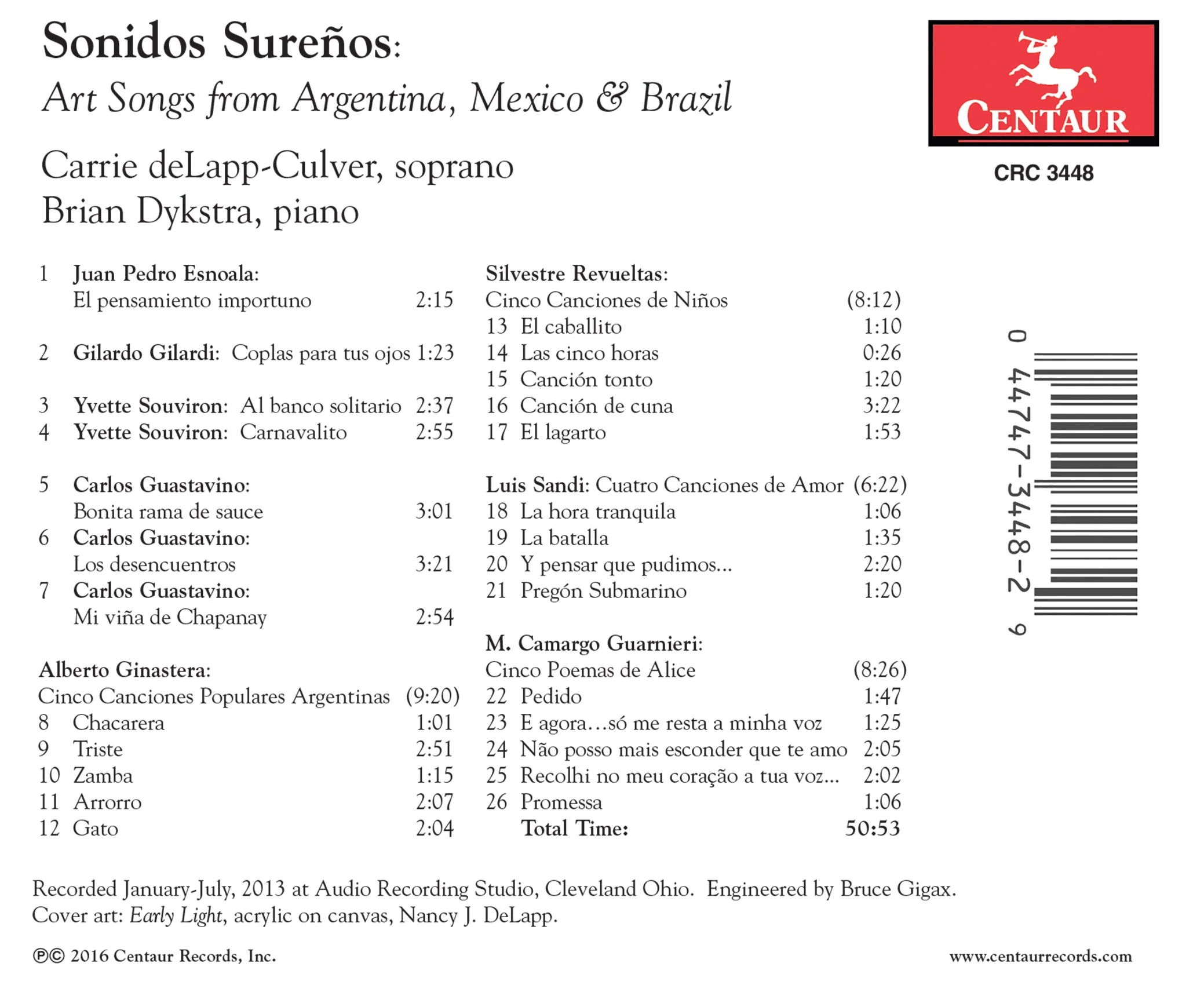 Sonidos Sureños: Art Songs from Argentina, Mexico & Brazil / deLapp-Culver, Dykstra - Image 2