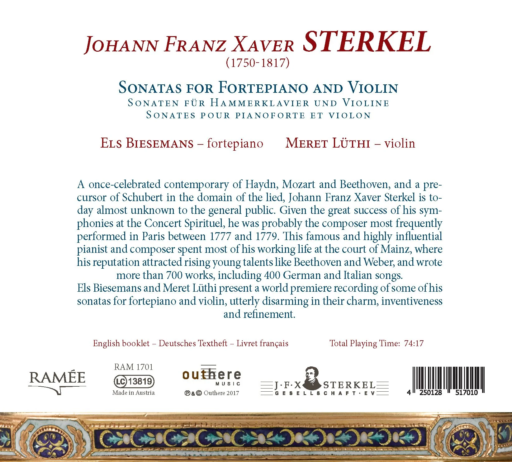 Sterkel: Sonatas for Fortepiano & Violin / Biesemans, Luthi - Image 2