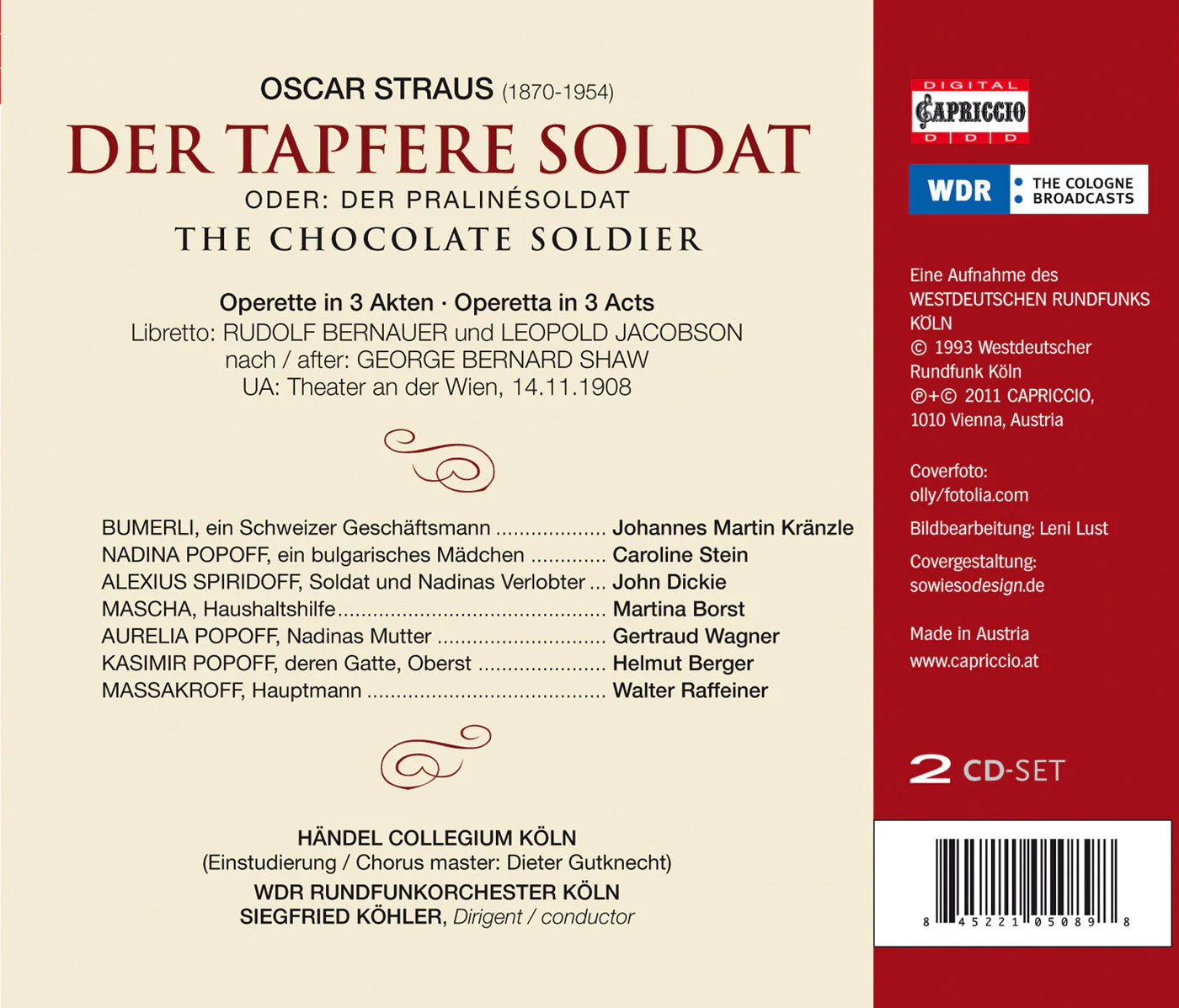 Straus: Der Tapfere Soldat (The Chocolate Soldier) / Kohler, Kranzle, Dickie, Stein, Borst, WDR - Image 2