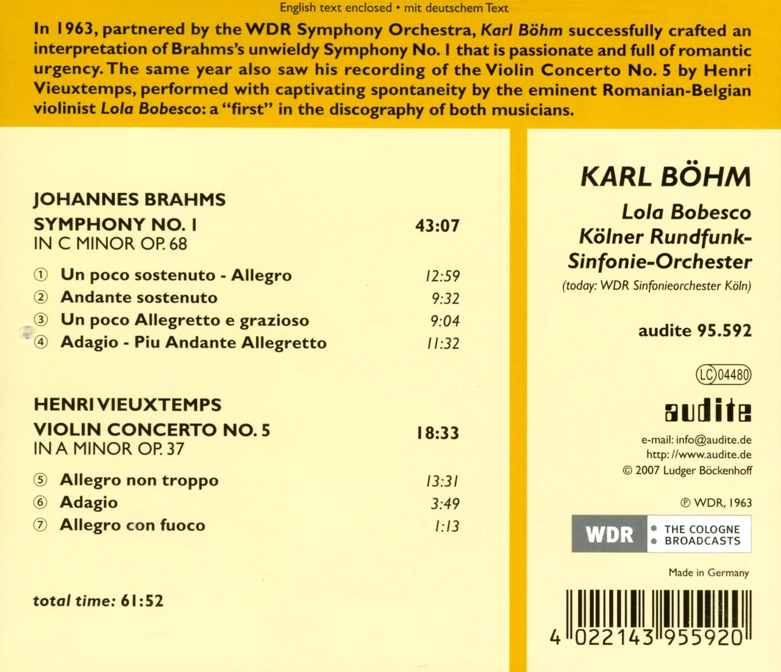 SYMPHONY NO. 1 & H  VIOLIN CON - Image 2
