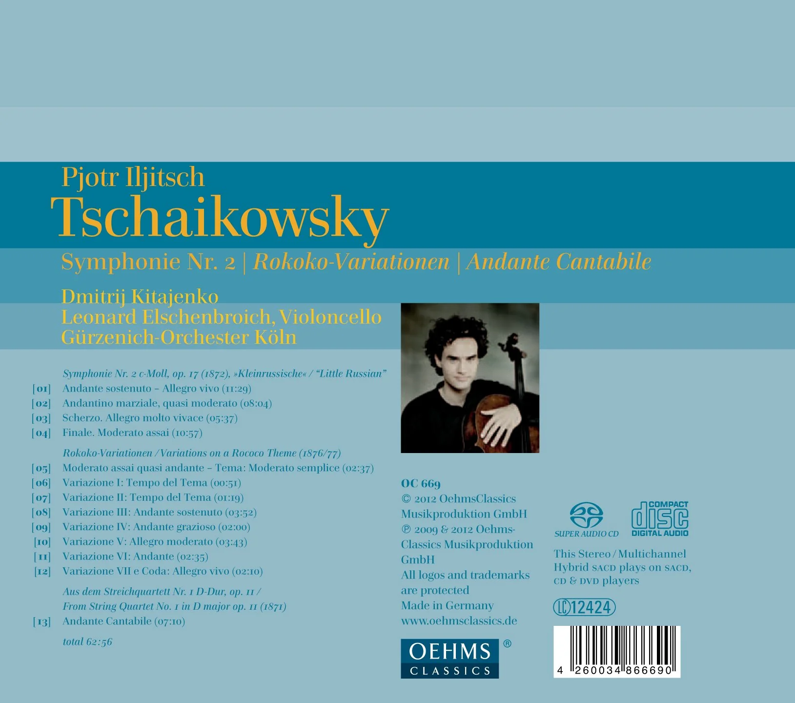 Tchaikovsky: Symphony No 2, Rococo Variations, Andante Cantabile / Elschenbroich, Kitayenko - Image 2