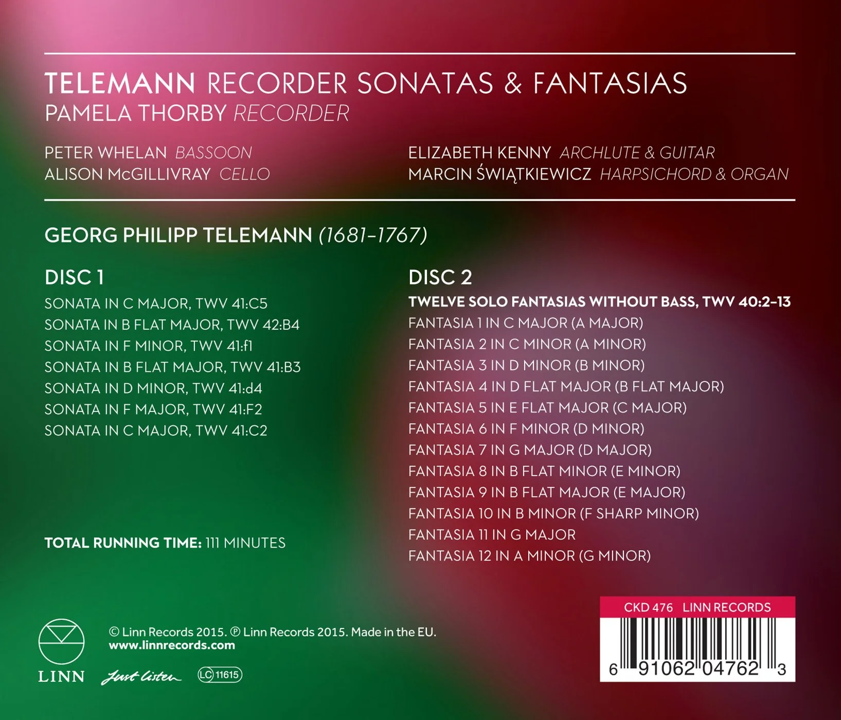 Telemann: Recorder Sonatas & Fantasias - Image 2