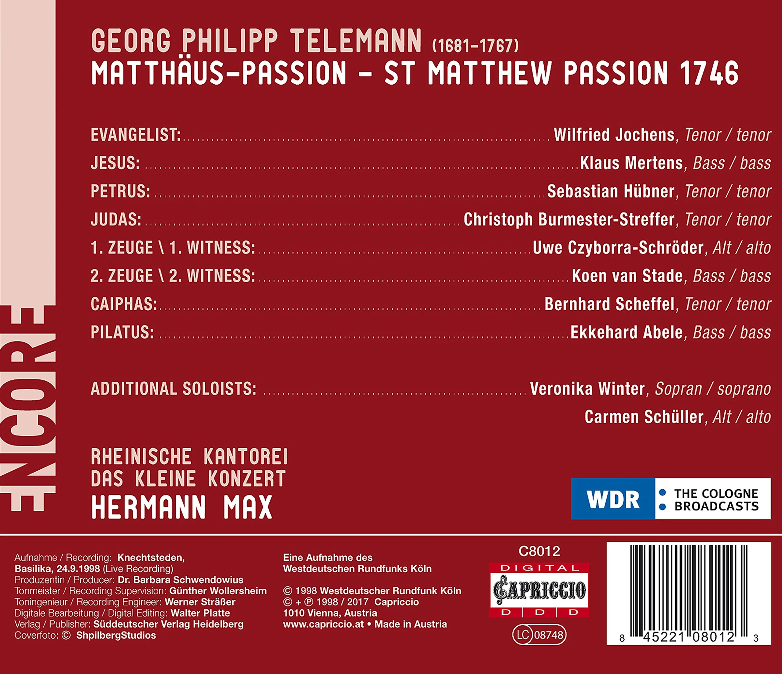 Telemann: St. Matthew Passion / Max, Rheinische Kantorei, Das Kleine Konzert - Image 2