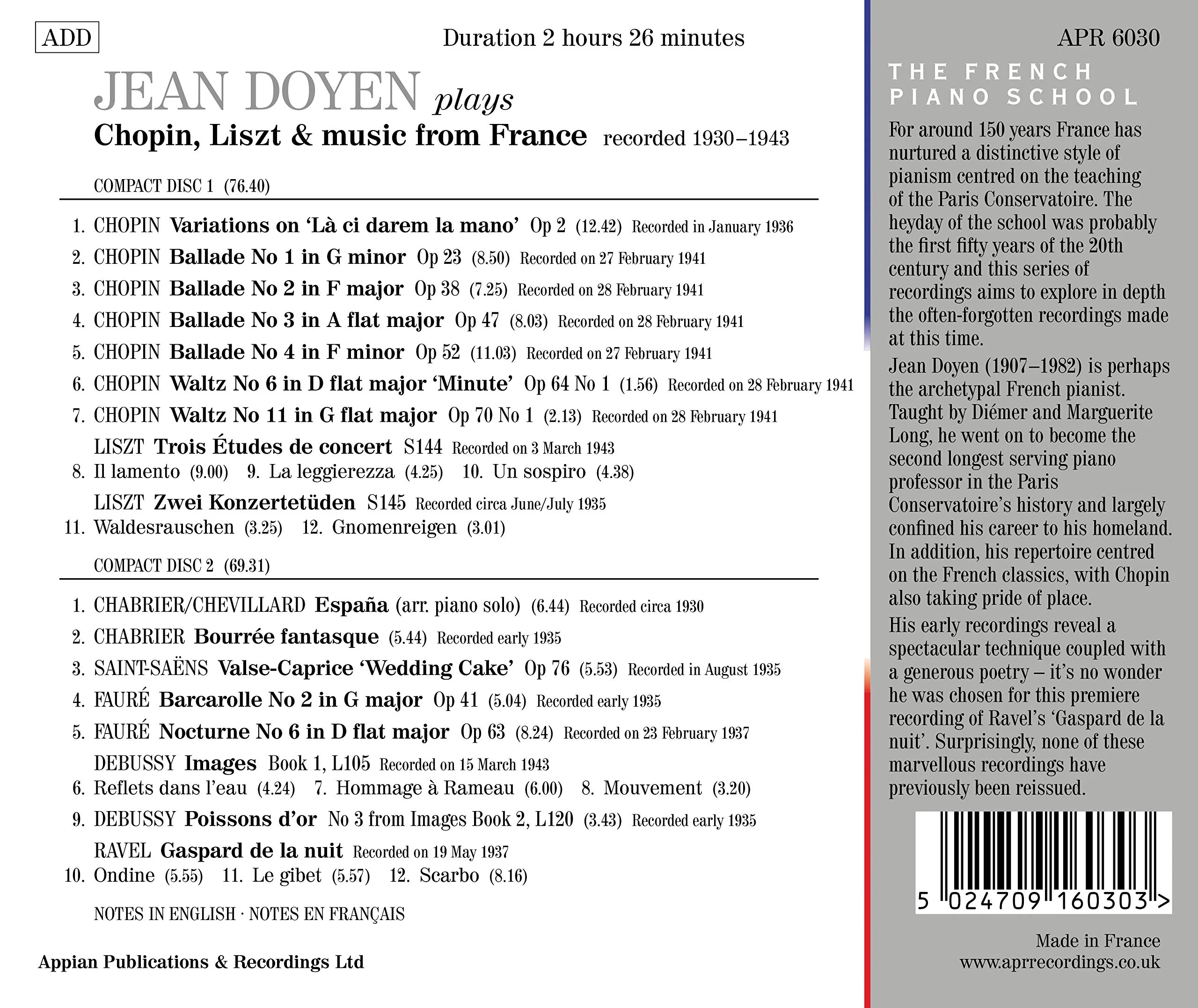 The French Piano School: Chopin, Liszt & Music from France / Doyen - Image 2