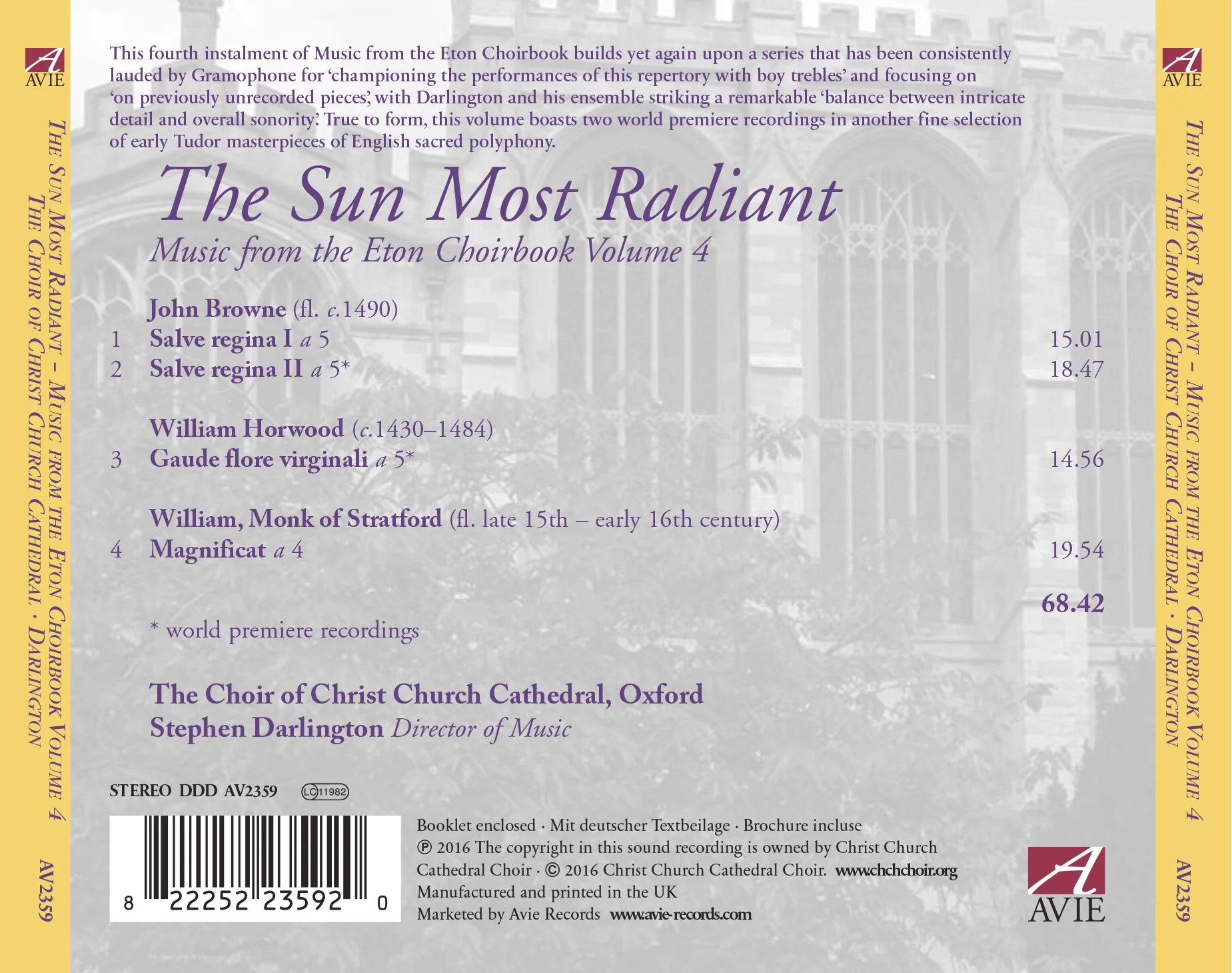 The Sun Most Radiant: Music from the Eton Choirbook, Vol. 4 / Darlington, Oxford Christ Church Cathedral Choir - Image 2
