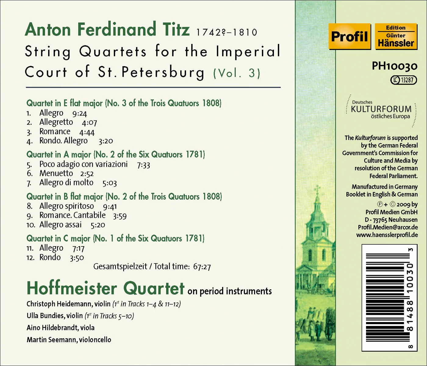 Titz: String Quartets For The Imperial Court Of St. Petersburg Vol 3 / Hoffmeister Quartet - Image 2