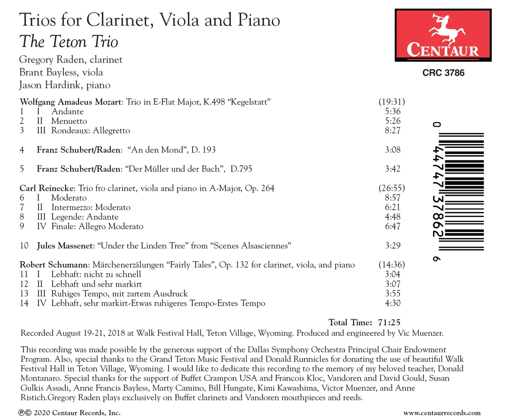Trios for Clarinet, Viola & Piano / The Teton Trio - Image 2