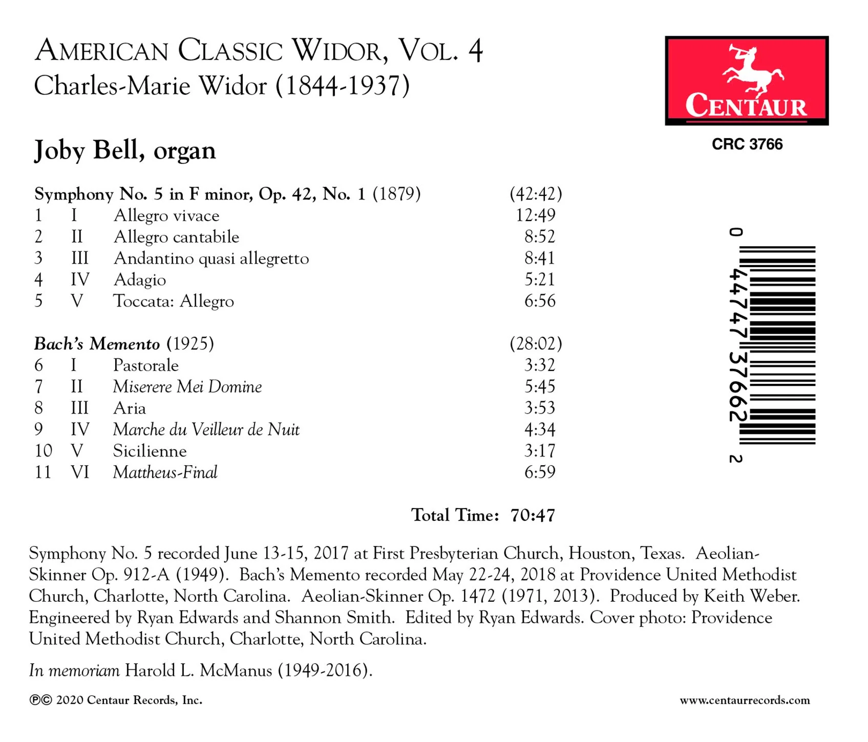 American Classic Widor, Vol. 4 / Joby Bell - Image 2