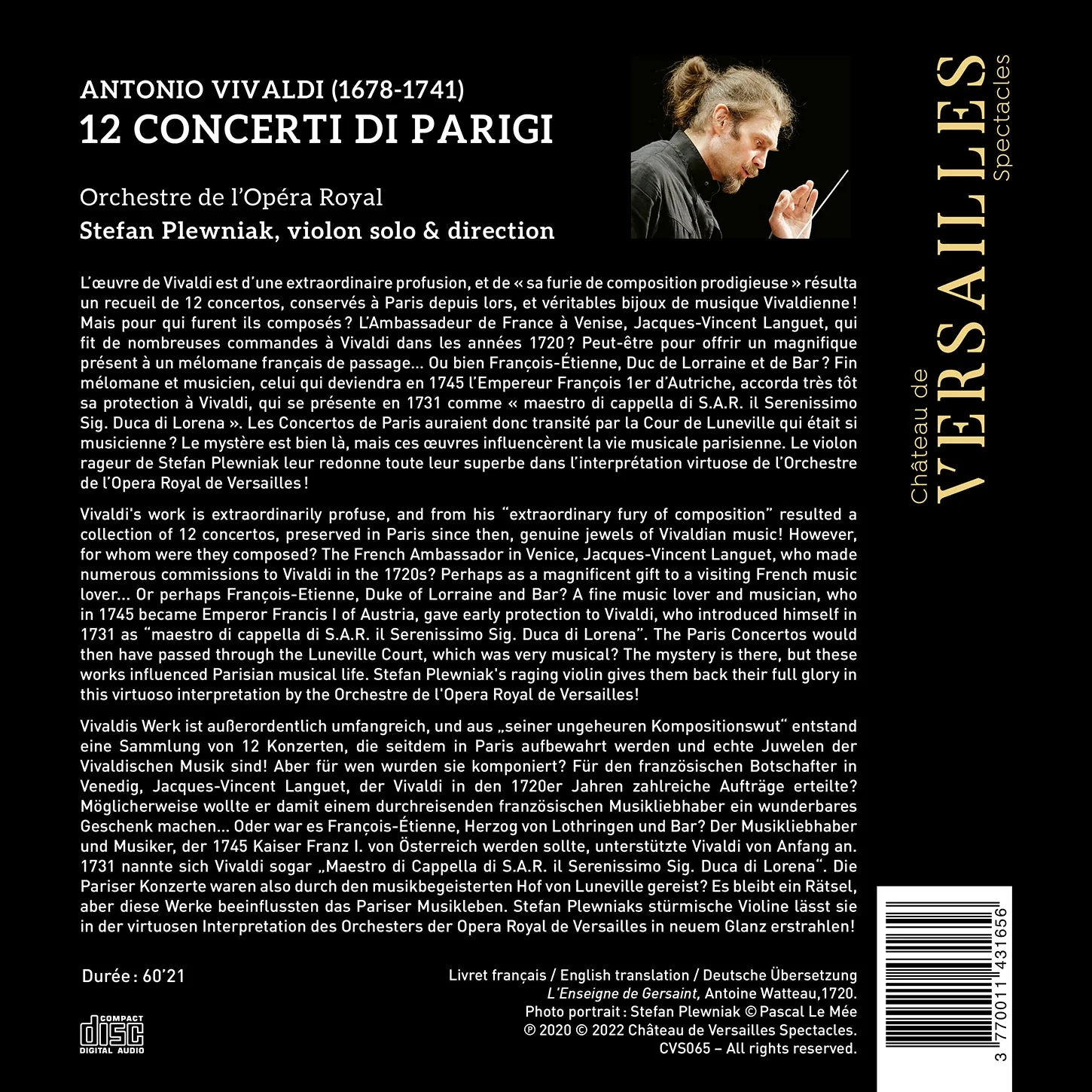 Vivaldi: 12 Concerti di Parigi / Plewniak, Orchestre de l'Opera Royal de Versailles - Image 2