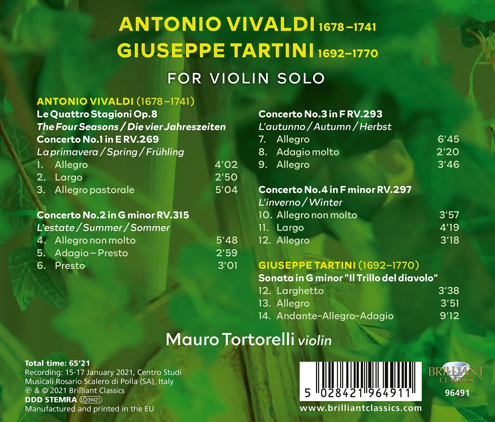 Vivaldi Le Quattro Stagioni; Tartini: Devil's Trill Sonata for Violin Solo / Tortorelli - Image 2