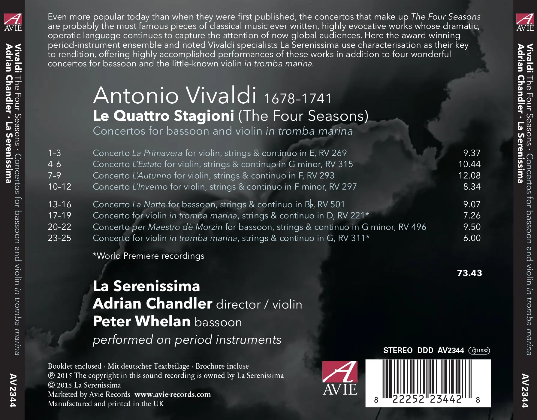 Vivaldi: The Four Seasons & Other Concerti / Whelan, Chandler, La Serenissima - Image 2