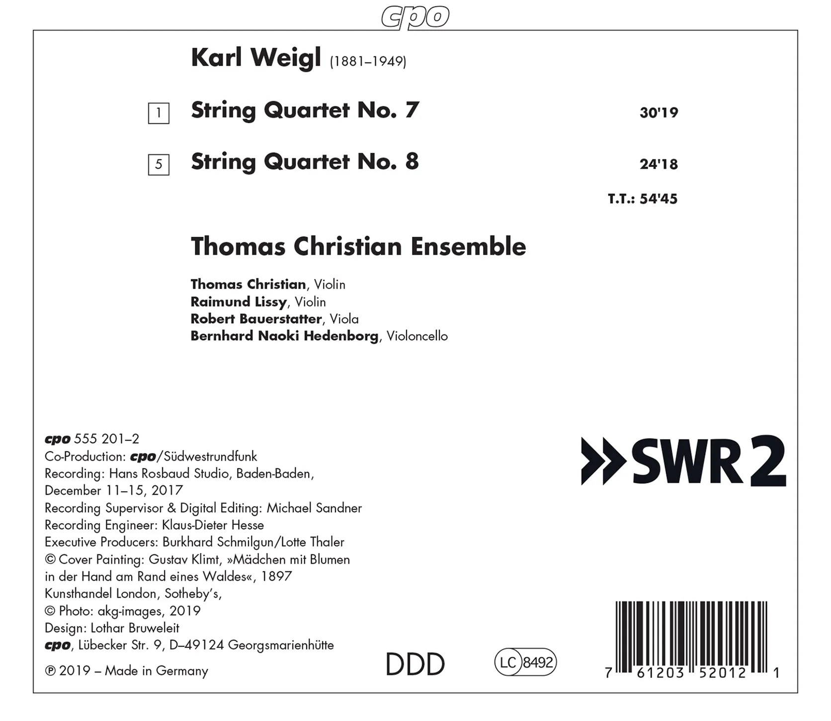 Weigl: String Quartets Nos. 7 & 8 / Thomas Christian Ensemble - Image 2