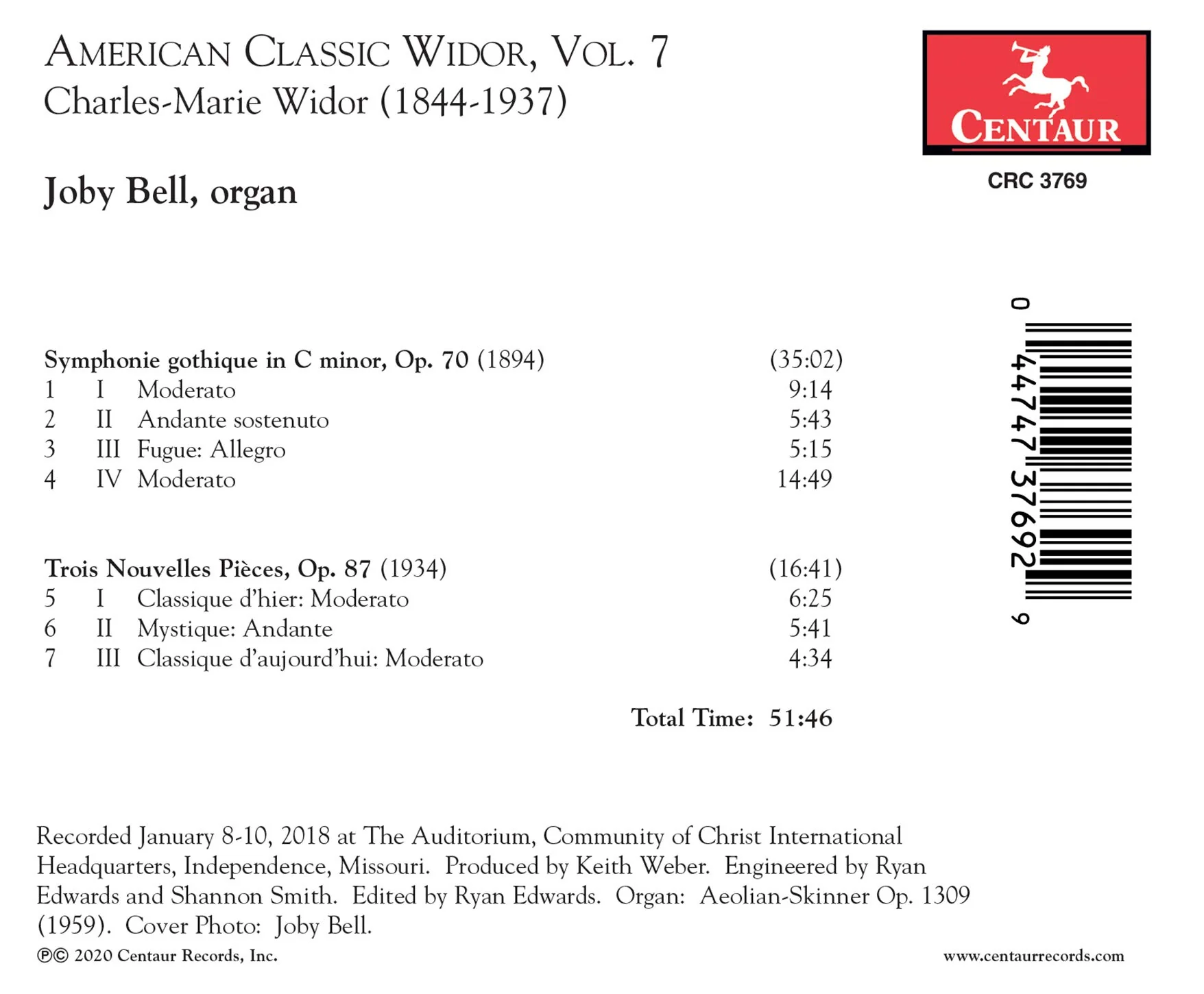 Widor: American Classic Widor, Vol. 7 / Bell - Image 2