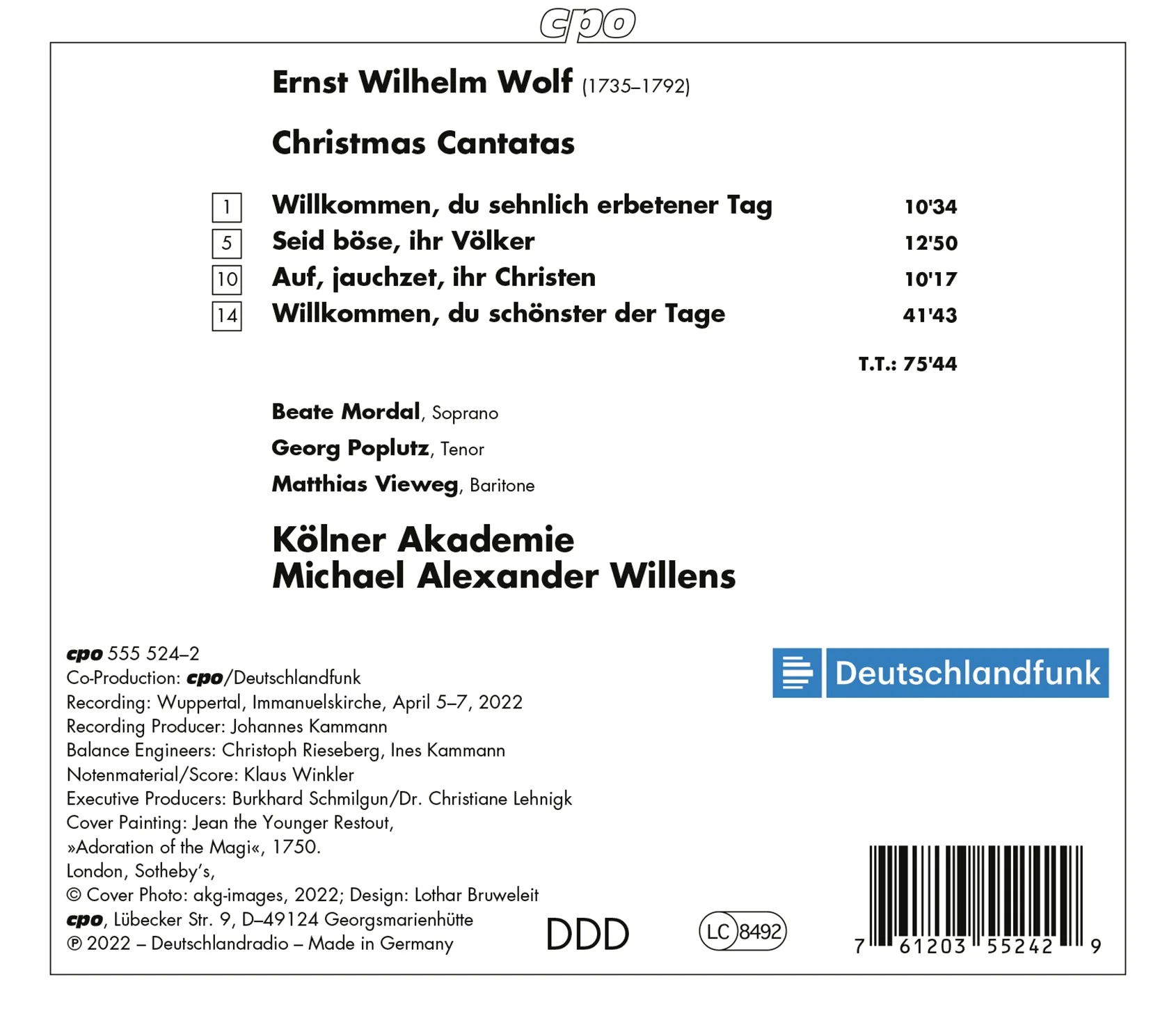 E.W. Wolf: Four Christmas Cantatas / Willens, Kölner Akademie - Image 2