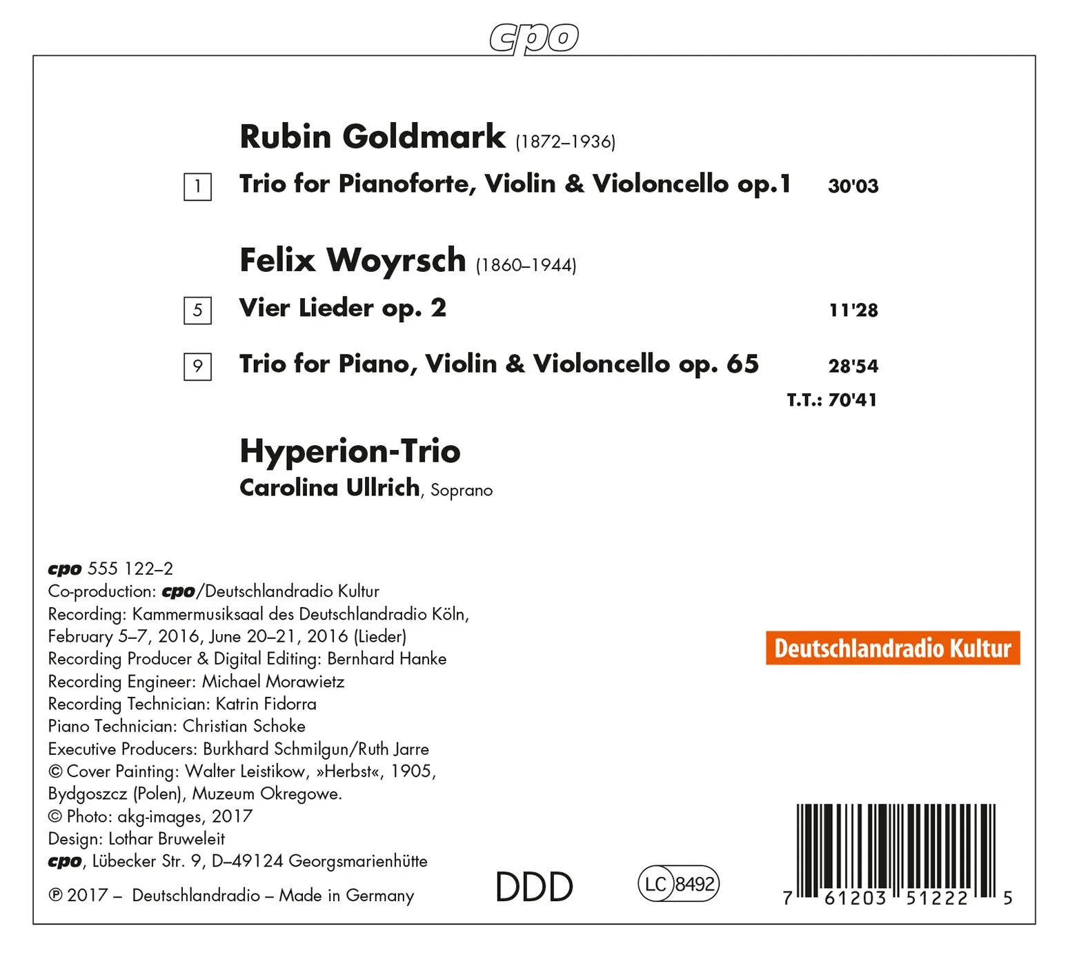 Woyrsch: Piano Trio & 4 Lieder - Goldmark: Piano Trio / Ullrich, Hyperion Trio - Image 2
