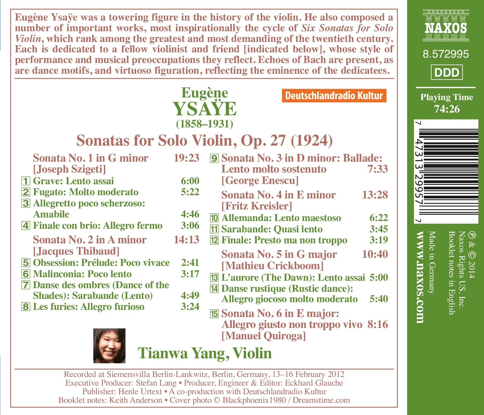 Ysaÿe: Sonatas for Solo Violin / Tianwa Yang - Image 2